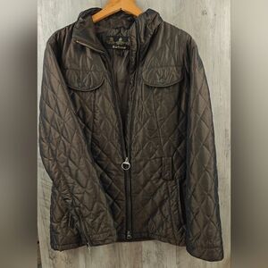 Barbour Cameron Lux Quilted Belted Brown Zip Up Jacket Size 10